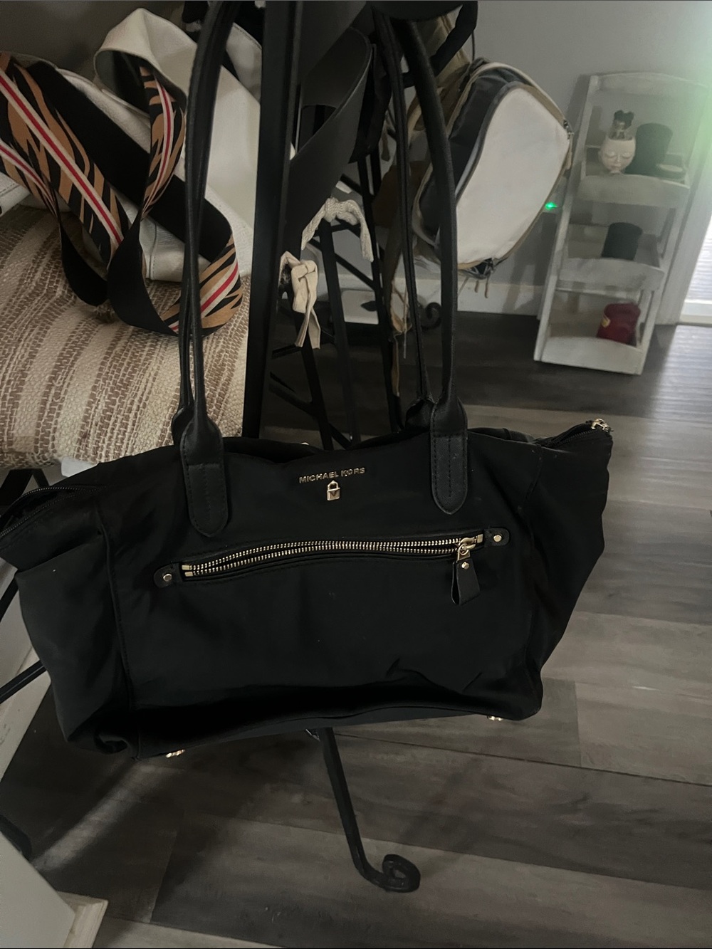 Michael Kors Black Shoulder Tote with Gold Hardware